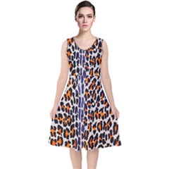 Fur-leopard 5 V-neck Midi Sleeveless Dress  by skindeep