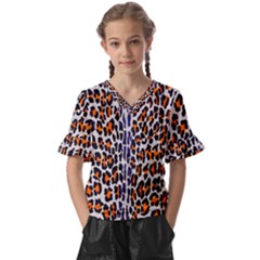 Fur-leopard 5 Kids  V-neck Horn Sleeve Blouse by skindeep