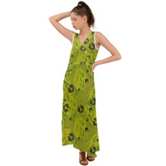 Folk Flowers Pattern  V-neck Chiffon Maxi Dress by Eskimos