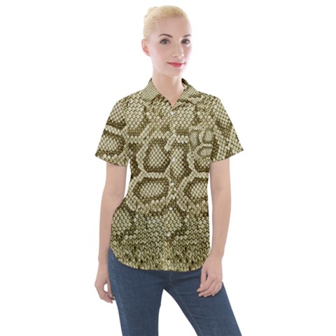 Leatherette Snake 4 Women s Short Sleeve Pocket Shirt by skindeep