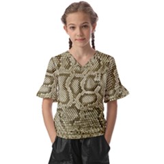 Leatherette Snake 4 Kids  V-neck Horn Sleeve Blouse by skindeep