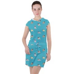 Funny Pugs Drawstring Hooded Dress by SychEva