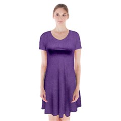 Leather Smooth 18-purple Short Sleeve V-neck Flare Dress by skindeep