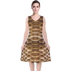 Reptile Skin Pattern 11 V-neck Midi Sleeveless Dress  by skindeep