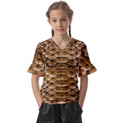 Reptile Skin Pattern 11 Kids  V-neck Horn Sleeve Blouse by skindeep