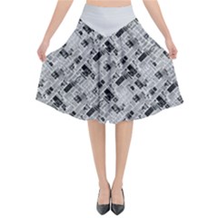 8 Bit Newspaper Pattern, Gazette Collage Black And White Flared Midi Skirt by Casemiro