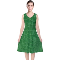 Crocodile Leather Green V-neck Midi Sleeveless Dress  by skindeep