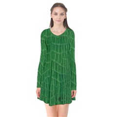 Crocodile Leather Green Long Sleeve V-neck Flare Dress by skindeep