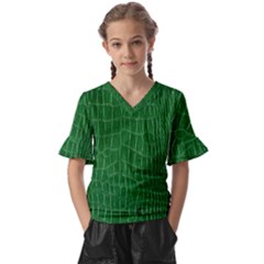 Crocodile Leather Green Kids  V-neck Horn Sleeve Blouse by skindeep