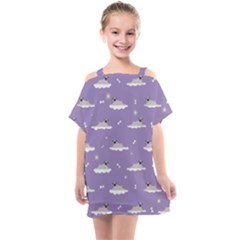 Pug Dog On A Cloud Kids  One Piece Chiffon Dress by SychEva