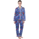 Blue 50s Satin Long Sleeve Pajamas Set View1