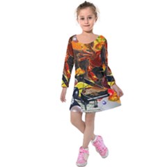 Through Space And Time 2 Kids  Long Sleeve Velvet Dress by impacteesstreetwearcollage