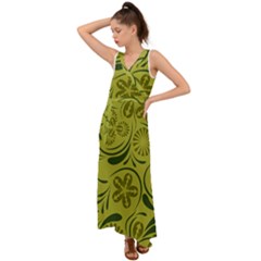 Folk Flowers Pattern  V-neck Chiffon Maxi Dress by Eskimos