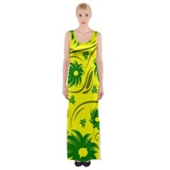 Folk Flowers Pattern  Thigh Split Maxi Dress by Eskimos