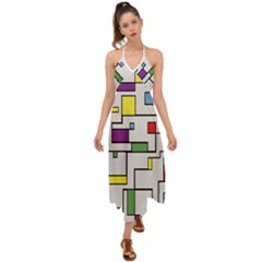 Colorful Rectangles Halter Tie Back Dress  by LalyLauraFLM