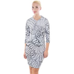 Mono Swirls Quarter Sleeve Hood Bodycon Dress by kaleidomarblingart