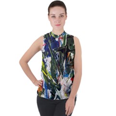 Snow In A City-1-1 Mock Neck Chiffon Sleeveless Top by bestdesignintheworld