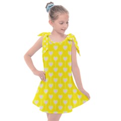 Purple Hearts On Yellow Background Kids  Tie Up Tunic Dress by SychEva