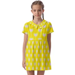 Purple Hearts On Yellow Background Kids  Asymmetric Collar Dress by SychEva