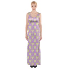 Yellow Hearts On A Light Purple Background Thigh Split Maxi Dress by SychEva