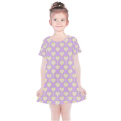 Yellow Hearts On A Light Purple Background Kids  Simple Cotton Dress by SychEva