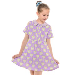 Yellow Hearts On A Light Purple Background Kids  Short Sleeve Shirt Dress by SychEva