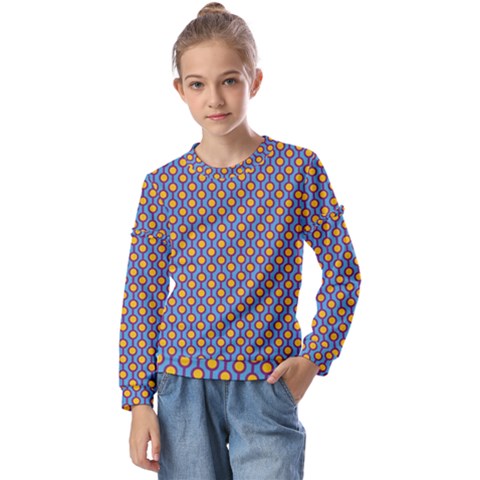 Yellow Circles On A Purple Background Kids  Long Sleeve Tee With Frill  by SychEva