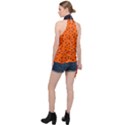 Halloween, Black bats pattern on orange Halter Asymmetric Satin Top View2