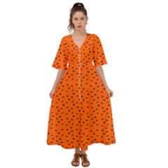 Halloween, Black Bats Pattern On Orange Kimono Sleeve Boho Dress by Casemiro