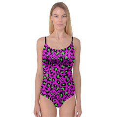 Pink And Green Leopard Spots Pattern Camisole Leotard  by Casemiro