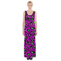 Pink And Green Leopard Spots Pattern Thigh Split Maxi Dress by Casemiro