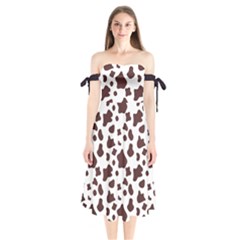 Brown Cow Spots Pattern, Animal Fur Print Shoulder Tie Bardot Midi Dress by Casemiro