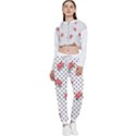 Red vector roses and black polka dots pattern Cropped Zip Up Lounge Set View1