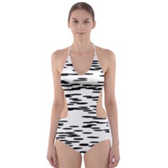 Black And White Abstract Pattern, Ovals Cut-out One Piece Swimsuit by Casemiro