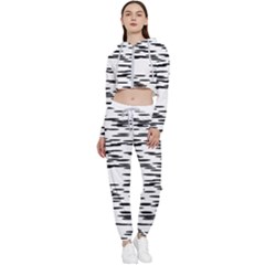 Black And White Abstract Pattern, Ovals Cropped Zip Up Lounge Set by Casemiro