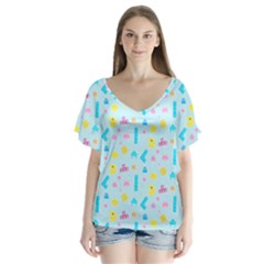 Arcade Dreams Blue  V-neck Flutter Sleeve Top by thePastelAbomination