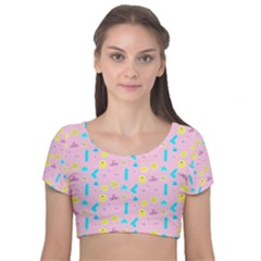 Arcade Dreams Pink Velvet Short Sleeve Crop Top  by thePastelAbomination