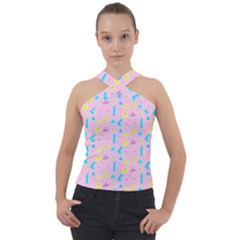 Arcade Dreams Pink Cross Neck Velour Top by thePastelAbomination