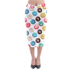 Delicious Multicolored Donuts On White Background Midi Pencil Skirt by SychEva