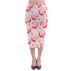 Pink And White Donuts Midi Pencil Skirt by SychEva