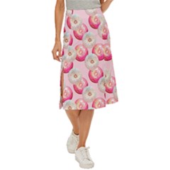 Pink And White Donuts Midi Panel Skirt by SychEva