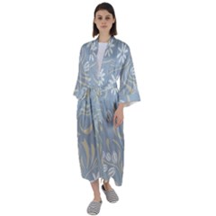 Folk Flowers Pattern Floral Surface Design Seamless Pattern Maxi Satin Kimono by Eskimos