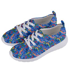 Multicolored Butterflies Fly On A Blue Background Women s Lightweight Sports Shoes by SychEva