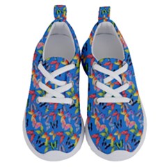 Multicolored Butterflies Fly On A Blue Background Running Shoes by SychEva