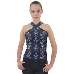 Digital Springs Cross Neck Velour Top by Sparkle