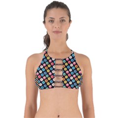 Multicolored Donuts On A Black Background Perfectly Cut Out Bikini Top by SychEva