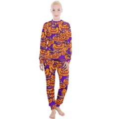 Purple And Orange Pumpkins, Crazy Halloween Pattern, Jack O  Lantern Women s Lounge Set by Casemiro