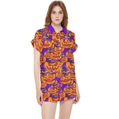 Purple And Orange Pumpkins, Crazy Halloween Pattern, Jack O  Lantern Chiffon Lounge Set by Casemiro