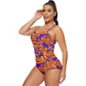 Purple and orange pumpkins, crazy Halloween pattern, Jack o  Lantern Retro Full Coverage Swimsuit View2