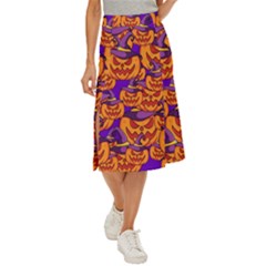 Purple And Orange Pumpkins, Crazy Halloween Pattern, Jack O  Lantern Midi Panel Skirt by Casemiro